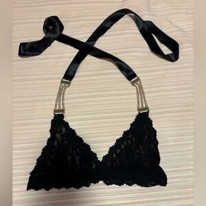 Hanky Panky After Midnight Black Lace Bralette with Satin Straps Small